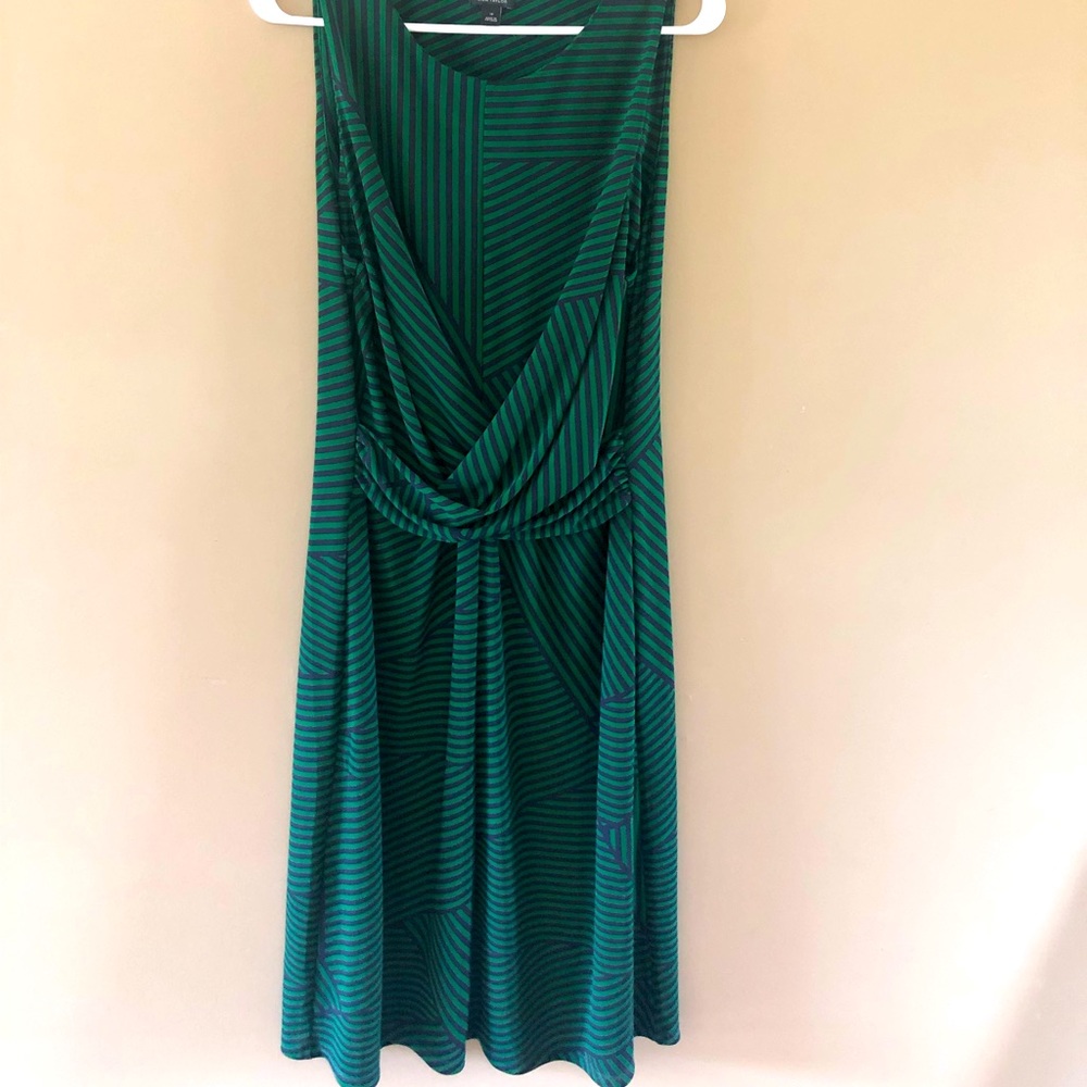 Ann Taylor Green Striped Midi Dress